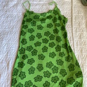 Green flower print dress